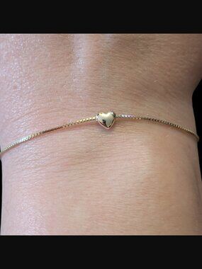 925 Sterling Silver Dainty 5.4mm Heart Size 7.25" Bracelet